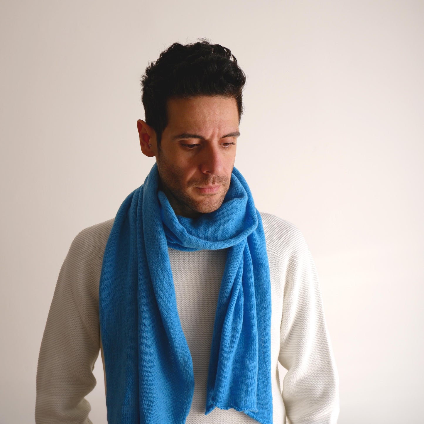 blue Luxurious Merino  scarf  100% Sustainable Merino wool scarf  Gift idea  Pure cashmere scarf luxurious Italian merino scarf