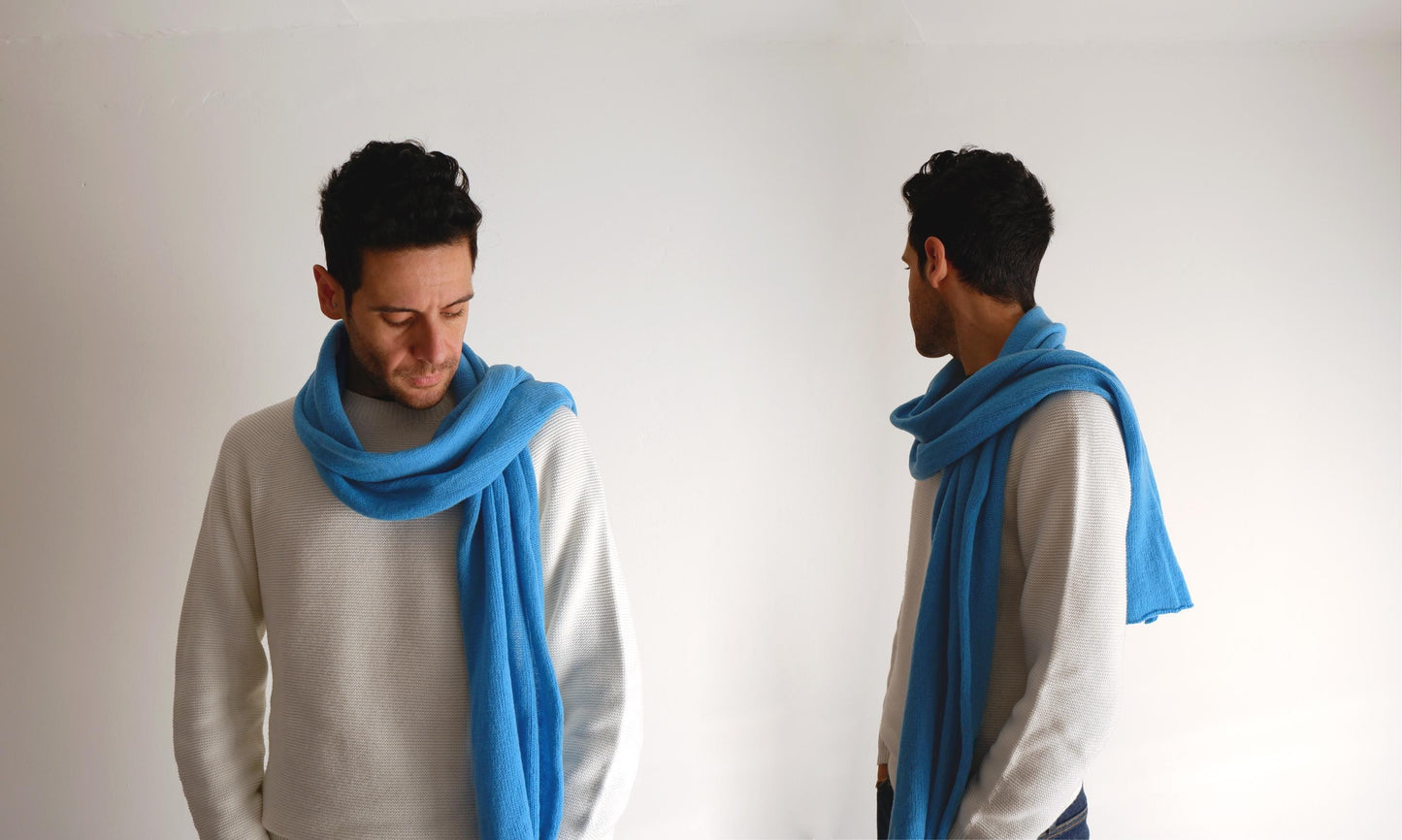 blue Luxurious Merino  scarf  100% Sustainable Merino wool scarf  Gift idea  Pure cashmere scarf luxurious Italian merino scarf