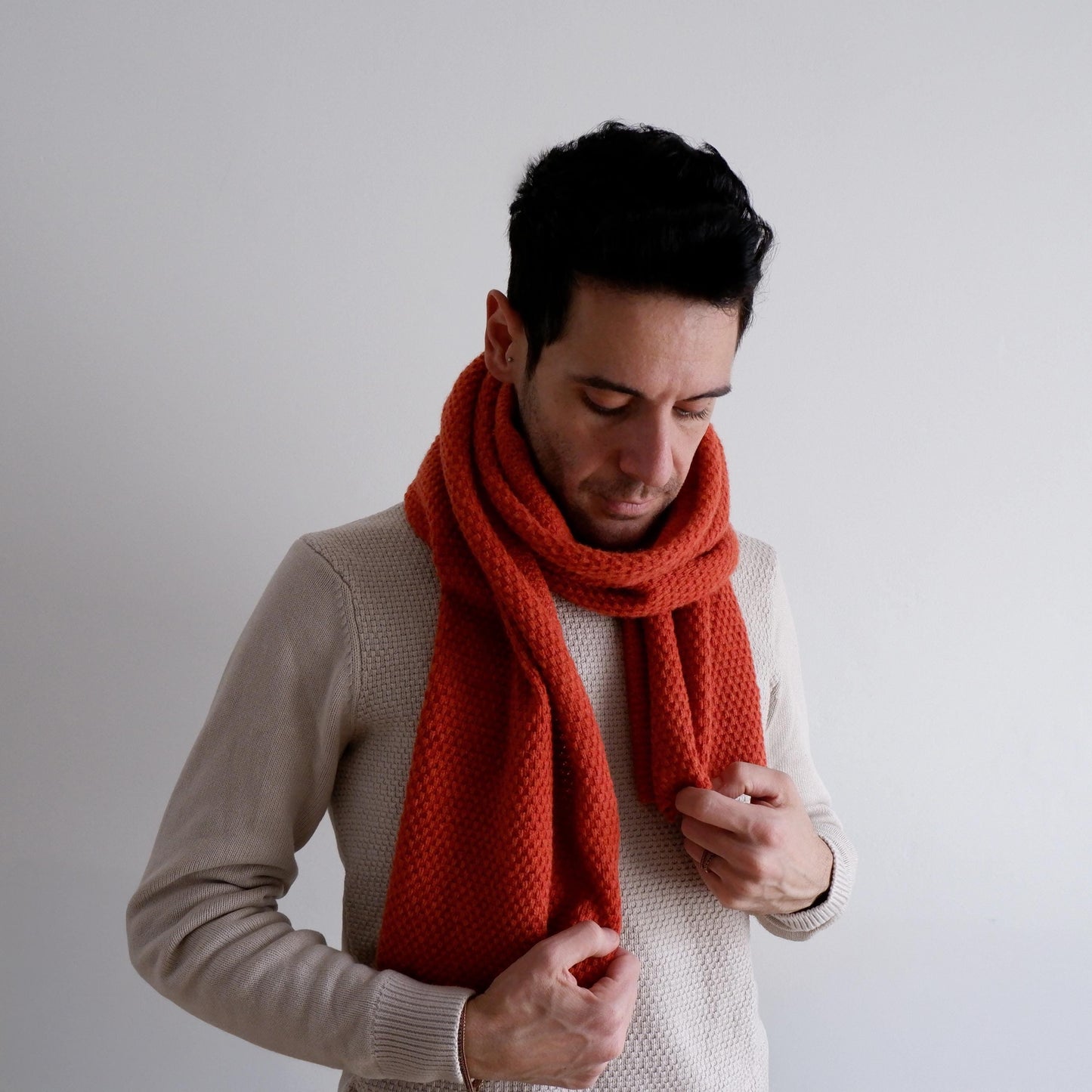 handmade knitted Superfine Italian merino wool scarf knitted in the Uk using super soft cosy merino wool the perfect gift for him and her